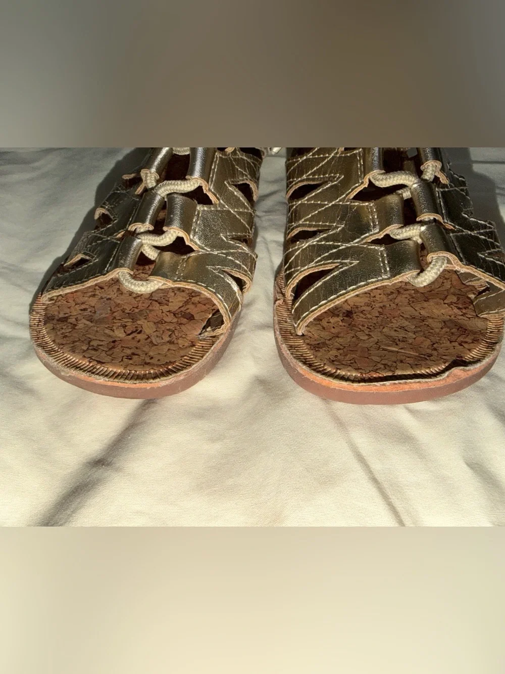 Toddler Girls Oshkosh Bgosh Gold Gladiator Lace Up Back Zip Sandals Flat Sz 11